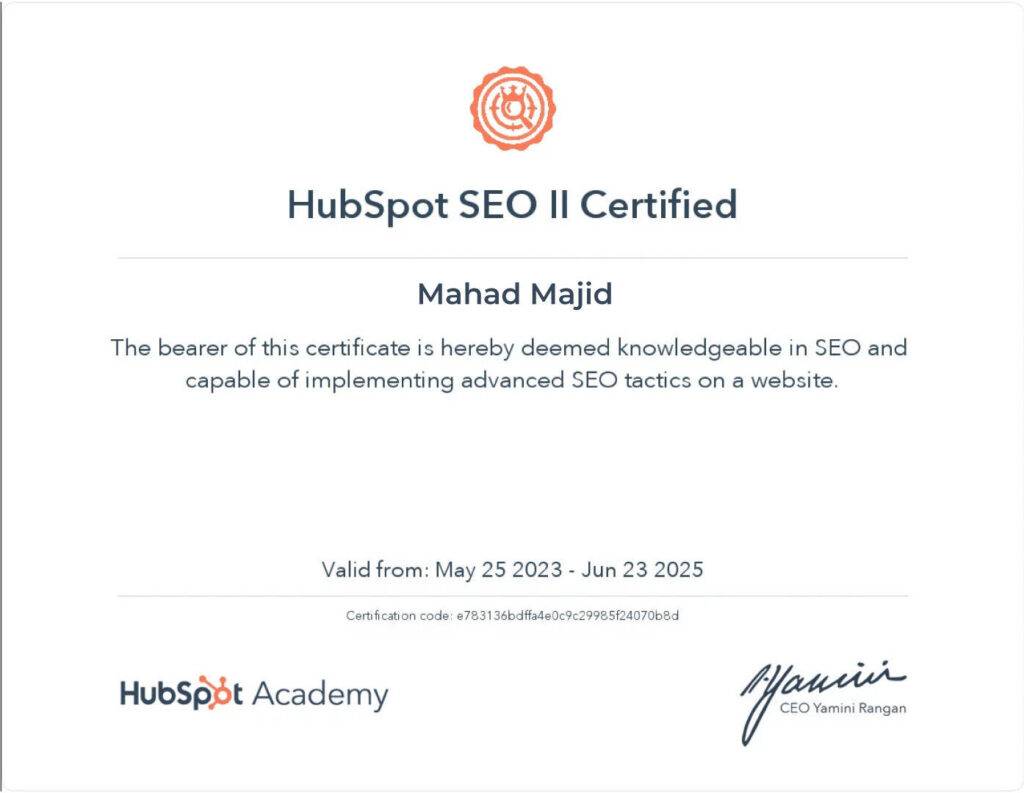 Hubspot SEO Certificate